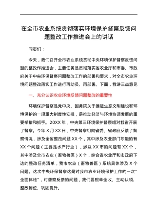 在全市农业系统贯彻落实环境保护督察反馈问题整改工作推进会上的讲话.docx