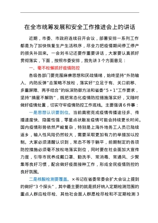 在全市统筹发展和安全工作推进会上的讲话.doc