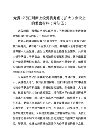党委书记在列席上级党委务虚（扩大）会议上的发言材料（带队伍）.docx