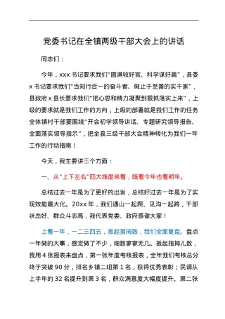 党委书记在全镇两级干部大会上的讲话.docx