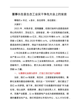 董事长在县生态工业实干争先大会上的发言.docx