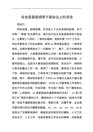 在全县县级领导干部会议上的讲话.docx