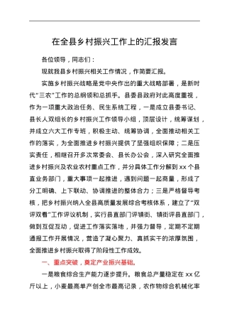 在全县乡村振兴工作上的汇报发言.docx