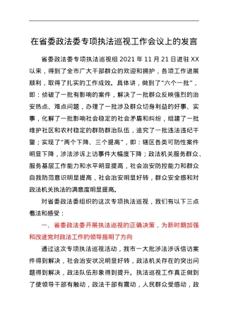 在省委政法委专项执法巡视工作会议上的发言.docx