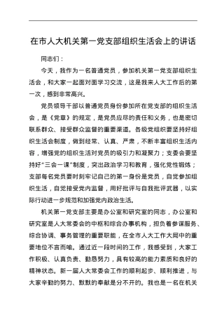 在市人大机关第一党支部组织生活会上的讲话.docx