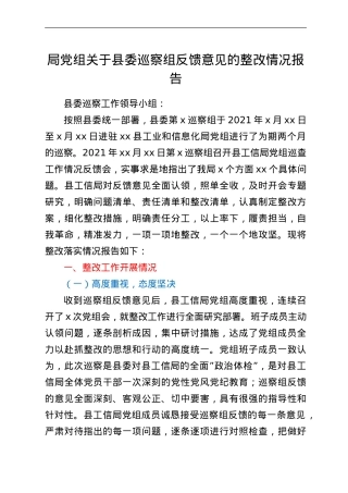 局党组关于县委巡察组反馈意见的整改情况报告.doc