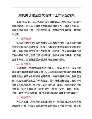 局机关创建全国文明城市工作实施方案.doc