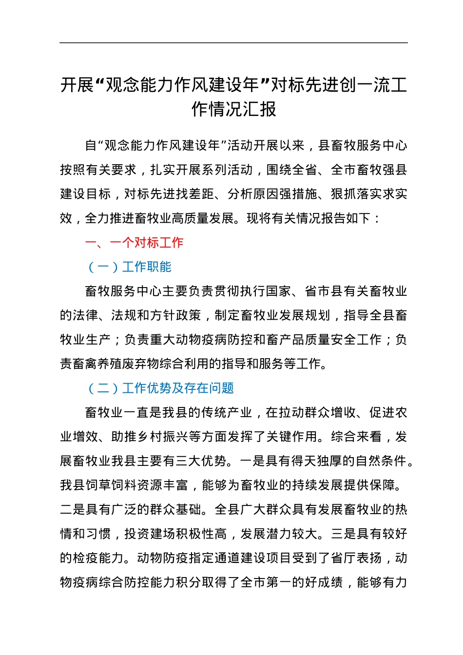 开展“观念能力作风建设年”对标先进创一流工作情况汇报.docx_第1页