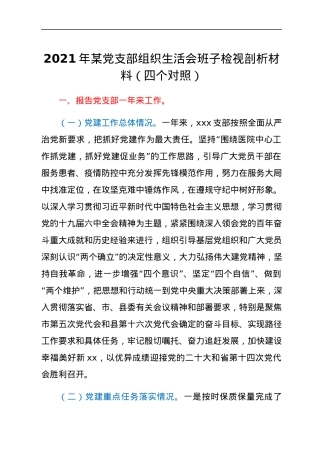 2021年某党支部组织生活会班子检视剖析材料（四个对照）.docx