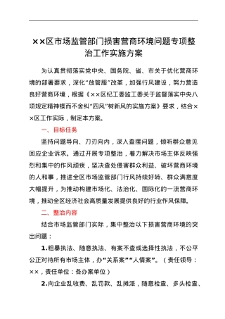 ××区市场监管部门损害营商环境问题专项整治工作实施方案.docx