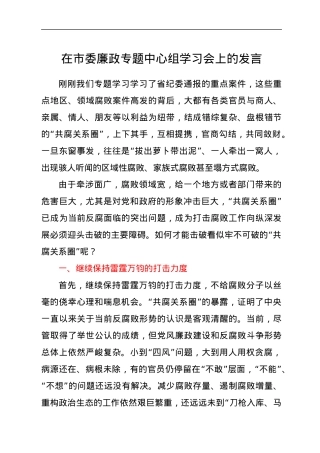 在市委廉政专题中心组学习会上的发言.docx