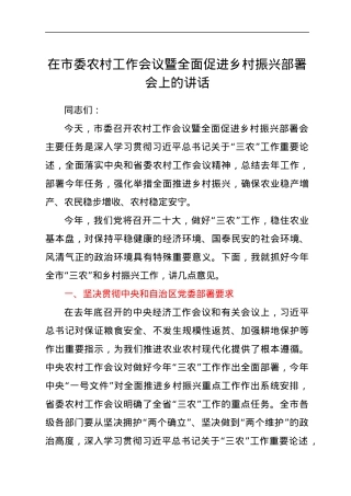 在市委农村工作会议暨全面促进乡村振兴部署会上的讲话.docx