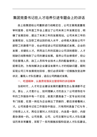 集团党委书记在人才培养引进专题会上的讲话.docx