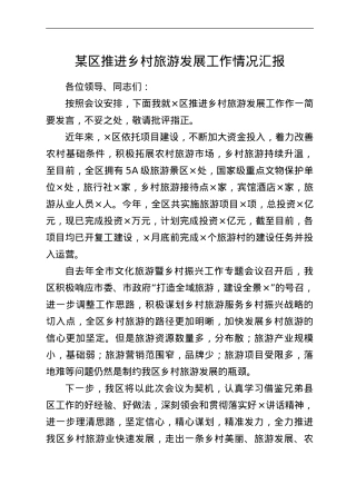 某区推进乡村旅游发展工作情况汇报.doc