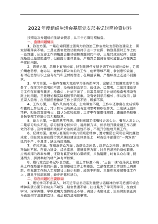 2022年度组织生活会基层党支部书记对照检查材料.docx