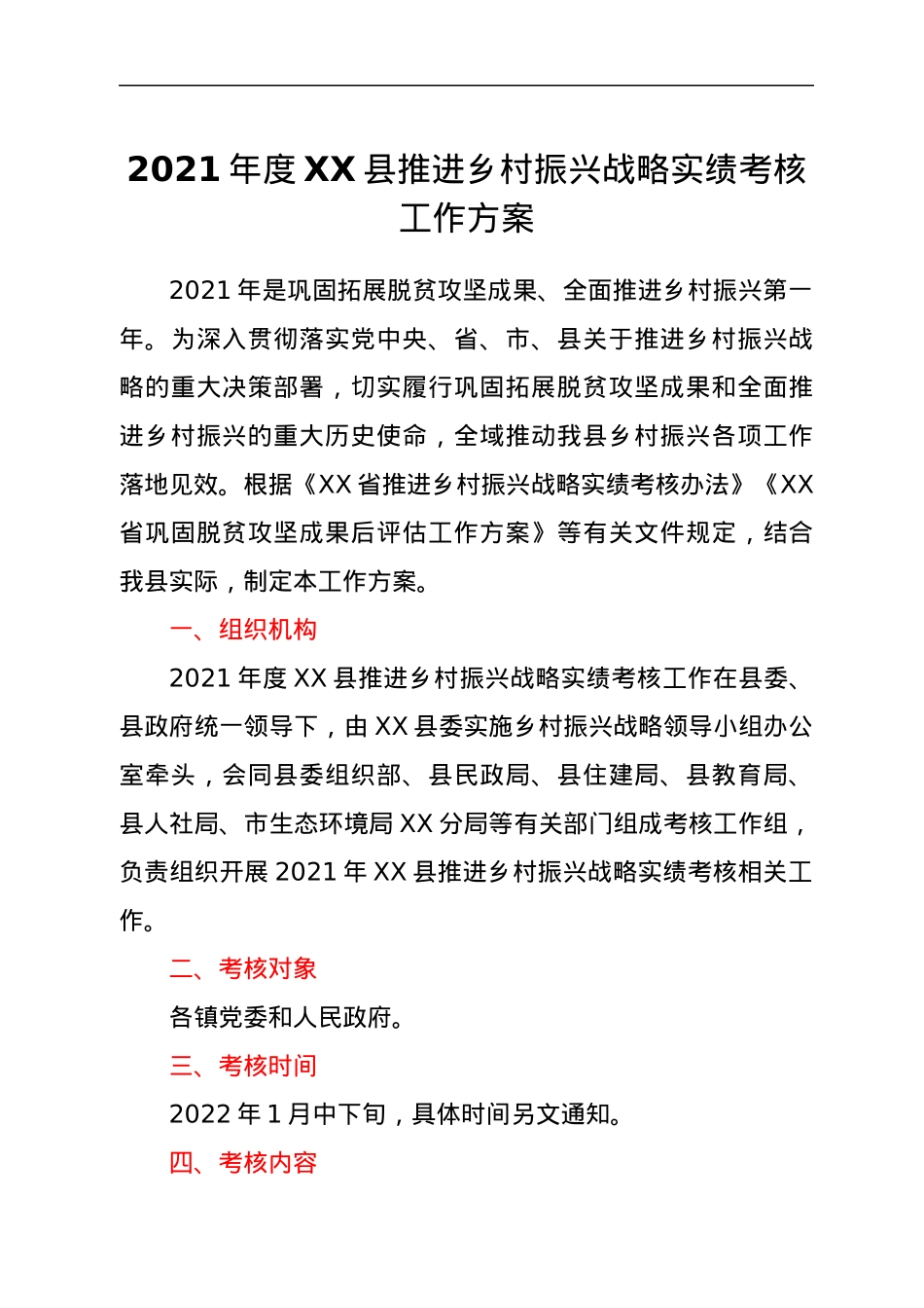 2021年度XX县推进乡村振兴战略实绩考核工作方案.docx_第1页