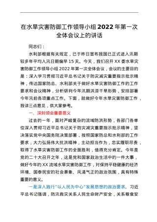 在水旱灾害防御工作领导小组2022年第一次全体会议上的讲话.doc