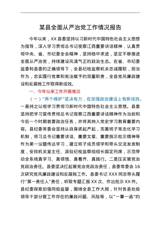 某县全面从严治党工作情况报告.doc