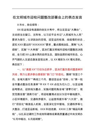 在文明城市迎检问题整改部署会上的表态发言.docx