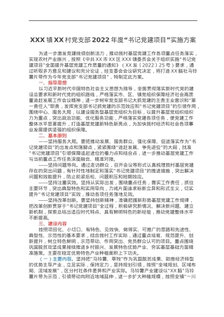 XXX镇XX村党支部2022年度“书记党建项目”实施方案.docx