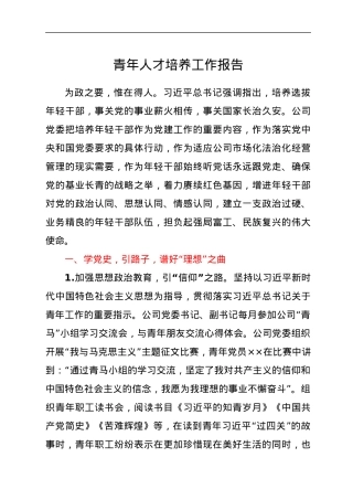 青年人才培养工作报告.docx