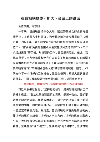 在县妇联执委（扩大）会议上的讲话.doc