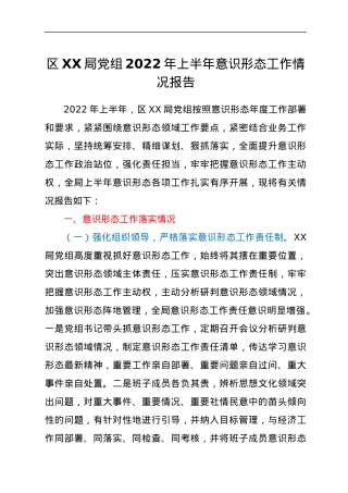 区XX局党组2022年上半年意识形态工作情况报告.docx