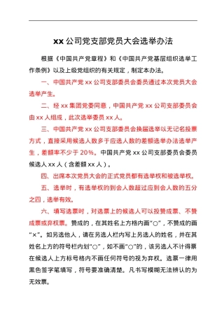 xx公司党支部党员大会选举办法.docx