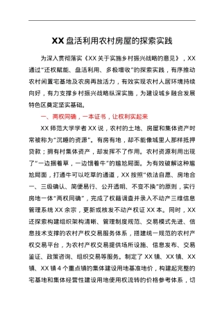 XX盘活利用农村房屋的探索实践.docx