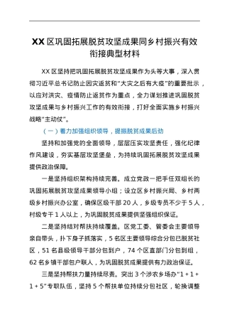 XX区巩固拓展脱贫攻坚成果同乡村振兴有效衔接典型材料.docx