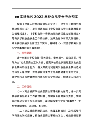xx实验学校2022年校食品安全应急预案.docx
