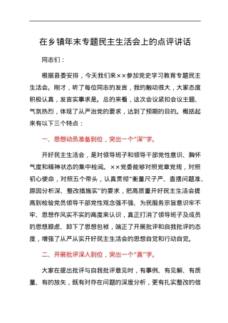 在乡镇年末专题民主生活会上的点评讲话.docx