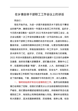 在乡镇全体干部职工工作会议上的讲话.docx