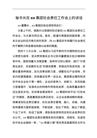 秘书长在xx集团社会责任工作会上的讲话.docx