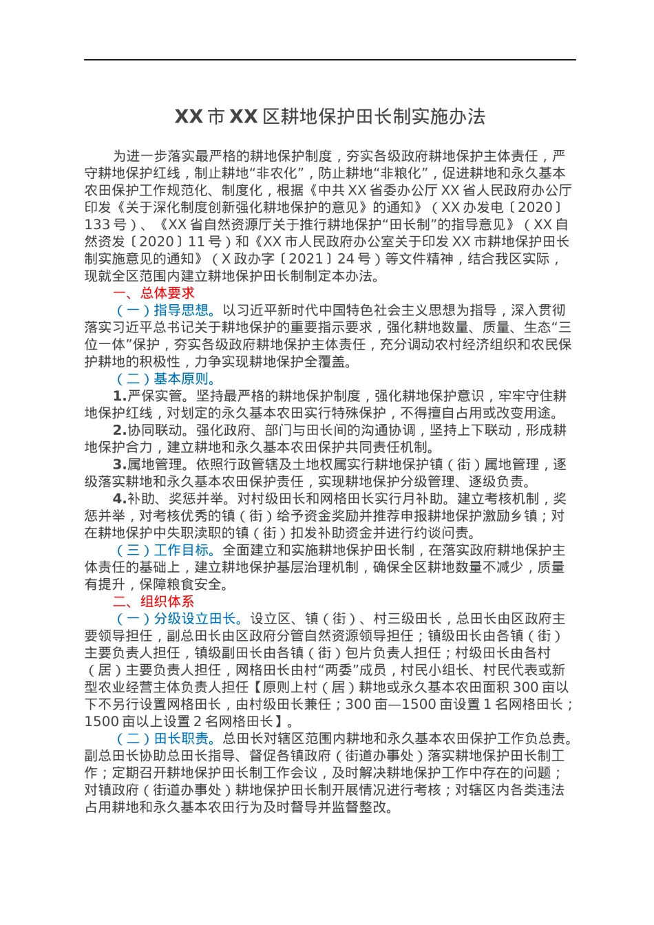 XX市XX区耕地保护田长制实施办法.docx_第1页