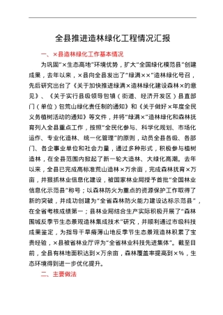 全县推进造林绿化工程情况汇报.doc