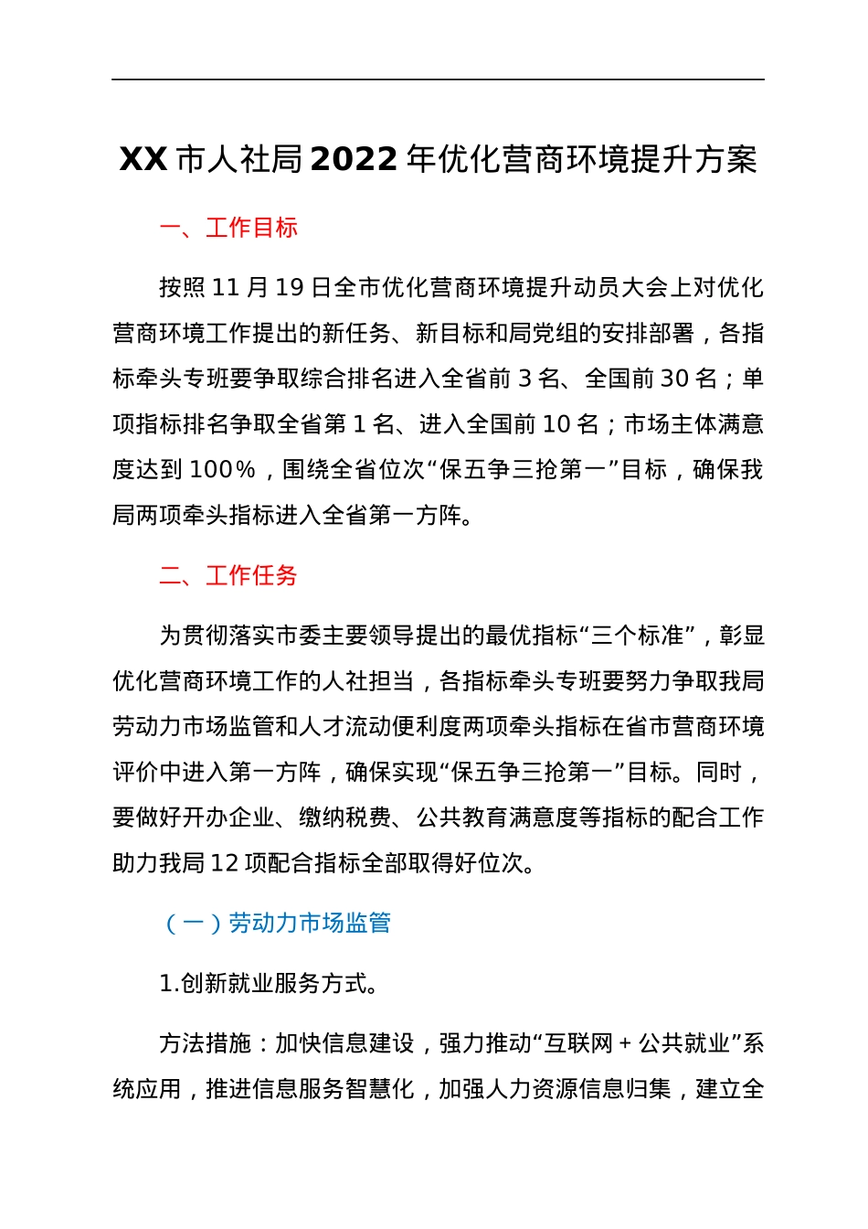 XX市人社局2022年优化营商环境提升方案.docx_第1页