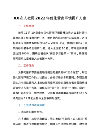XX市人社局2022年优化营商环境提升方案.docx