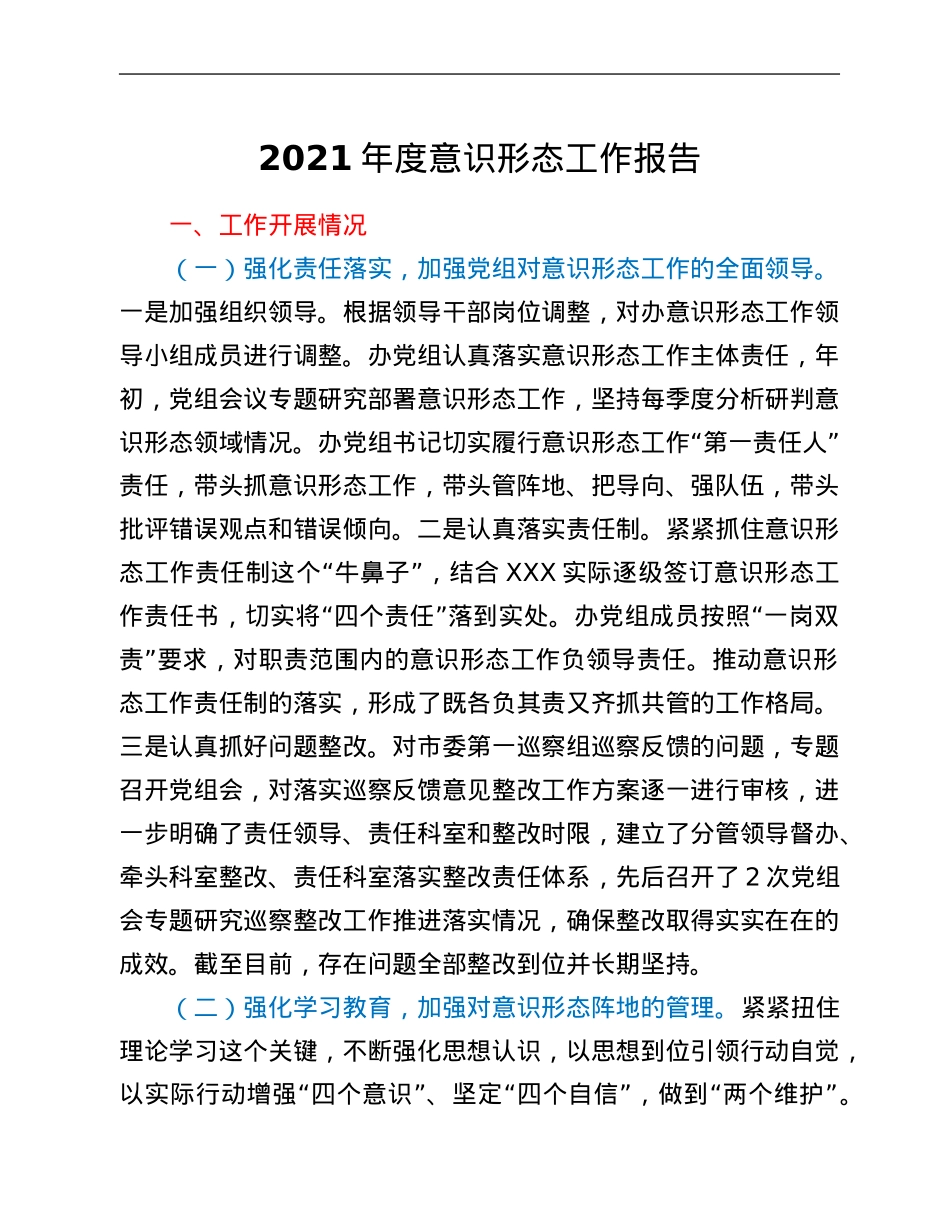 2021年度意识形态工作报告.Doc_第1页