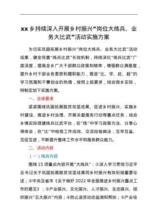 xx乡持续深入开展乡村振兴“岗位大练兵、业务大比武”活动实施方案.docx