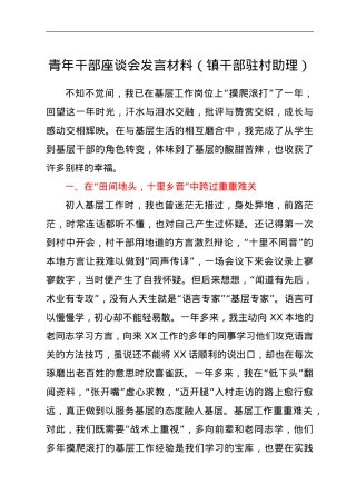 青年干部座谈会发言材料（镇干部驻村助理）.doc