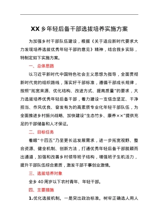 XX乡年轻后备干部选拔培养实施方案.docx