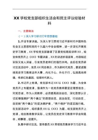 XX学校党支部组织生活会和民主评议经验材料.docx