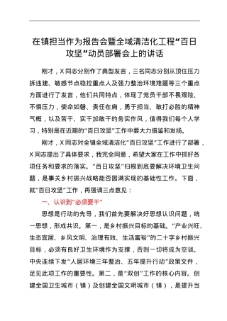 在镇担当作为报告会暨全域清洁化工程“百日攻坚”动员部署会上的讲话.docx