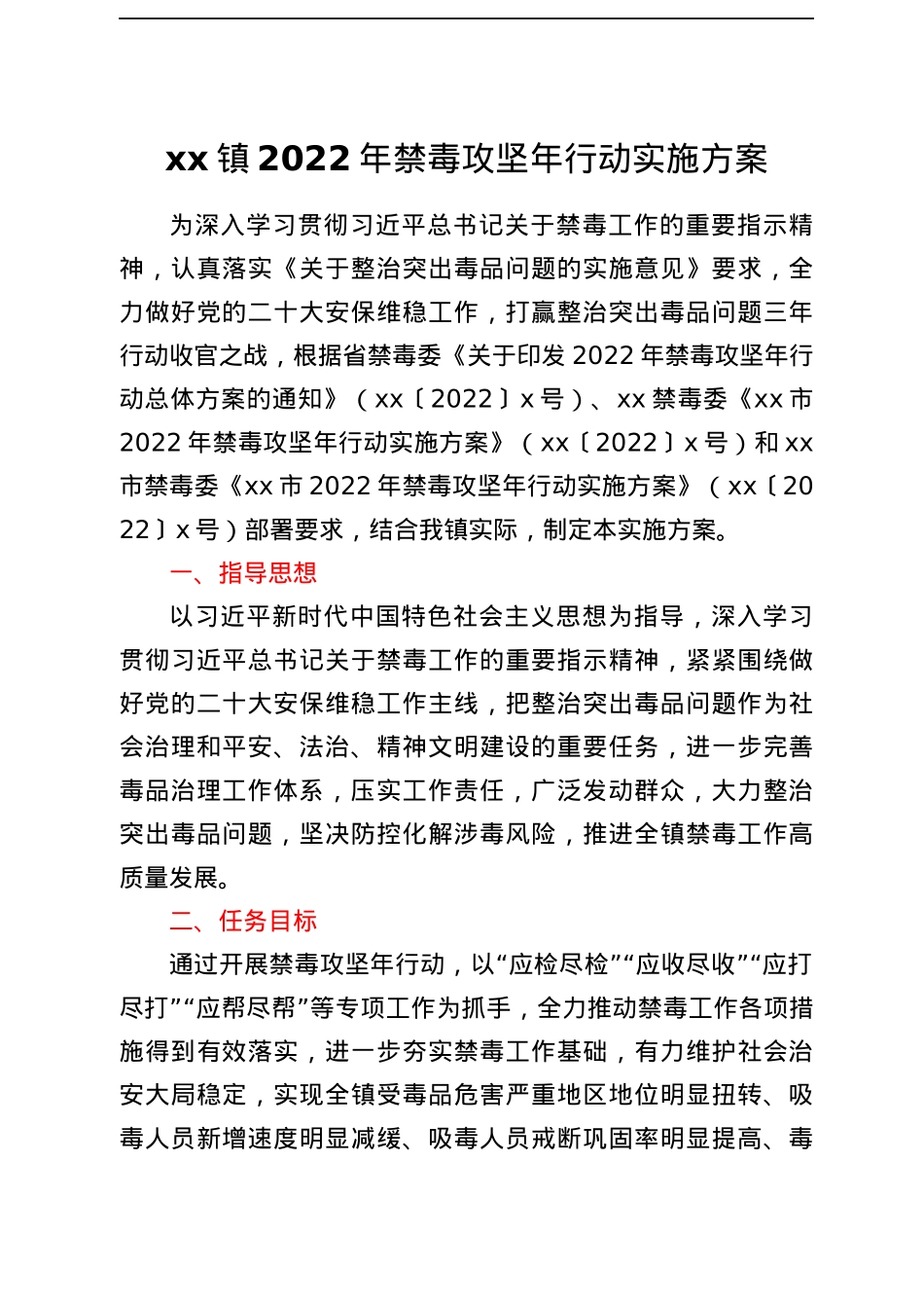 xx镇 2022 年禁毒攻坚年行动实施方案.docx_第1页