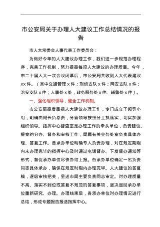 市公安局关于办理人大建议工作总结情况的报告.docx