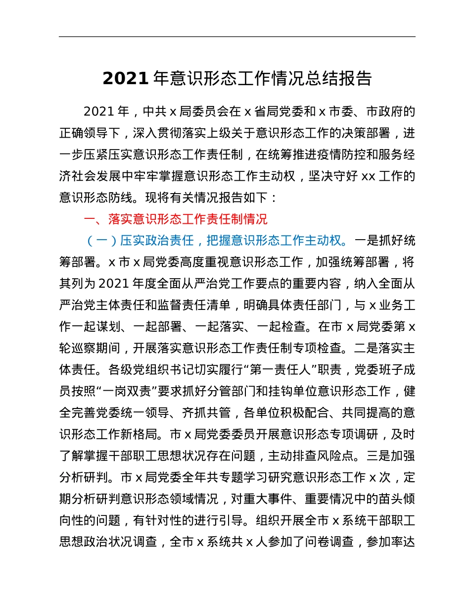 2021年意识形态工作情况总结报告.Doc_第1页