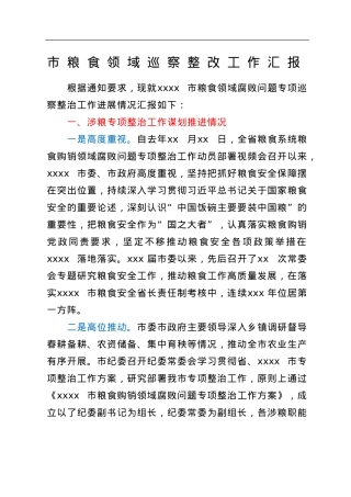 市粮食领域巡察整改工作汇报.doc