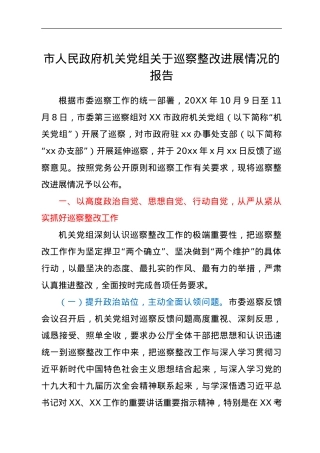市人民政府机关党组关于巡察整改进展情况的报告.doc