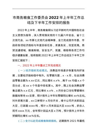 市商务粮食工作委员会2022年上半年工作总结及下半年工作安排的报告.docx
